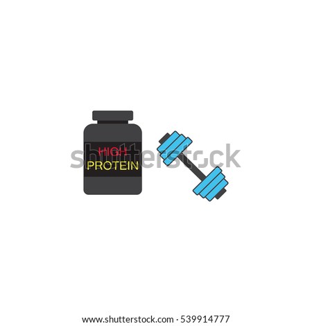 Protein powder with dumbbel solid icon, sport nutritional supplements, vector graphics, a colorful linear pattern on a white background, eps 10.