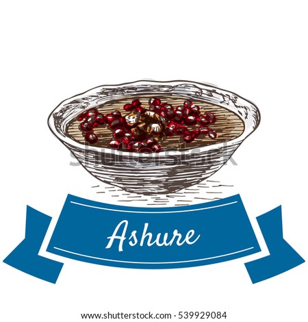 Ashure colorful illustration. Vector illustration of turkish cuisine. Royalty-Free Stock Photo #539929084