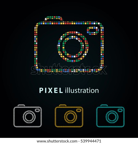 Photo - pixel icon. Vector Illustration. Design logo element. Isolated on black background.