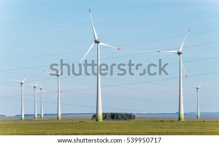 Countryside landscape with wind mils at Valentines wind farm, Tacuarembo, Urguay Royalty-Free Stock Photo #539950717