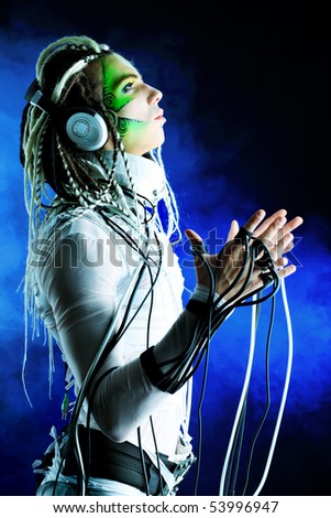 Shot of a futuristic young man with wires.