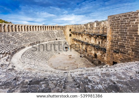 The Theatre of Aspendos Ancient City in Antalya Royalty-Free Stock Photo #539981386
