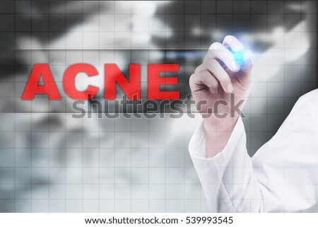 Medical doctor drawing acne on virtual screen.