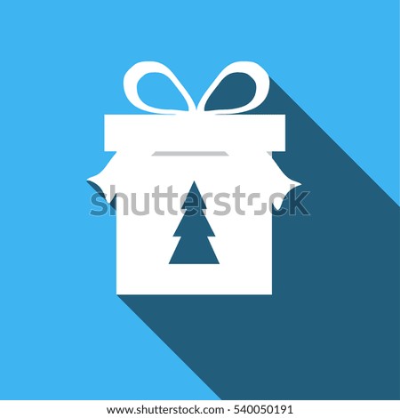 Abstract Christmas gift box in a flat style on a blue background. and painted a Christmas tree