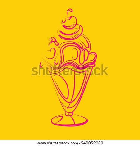 Bowl of ice cream graphics, vector, yellow background