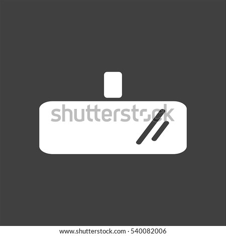Rearview mirror icon flat. Vector white illustration isolated on black background. Flat symbol