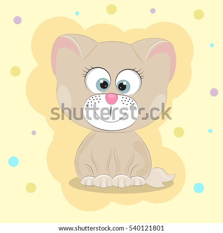 Good cute cat. Greeting card.Yellow background