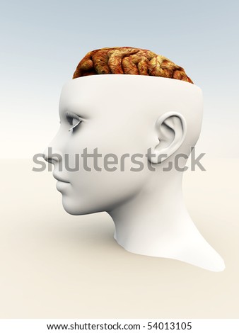 Head revealing a human brain inside.