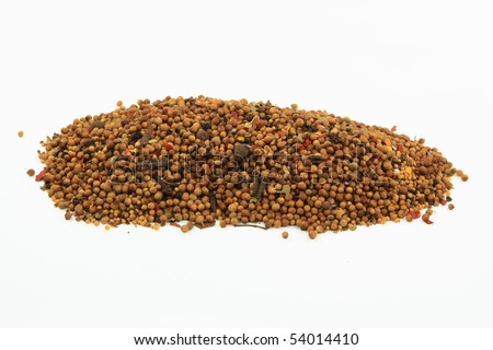 Pile Pickling Spice. Picture of Pile Pickling Spice, which is mixed from different herbs on white background.