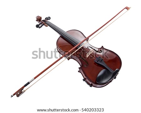 Wooden brown violin with bow