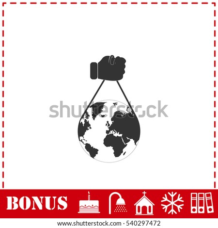 Globe with hand icon flat. Simple vector symbol and bonus icon