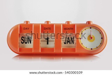 New YearConcept Calendar and Clock, Sunday, December 1January