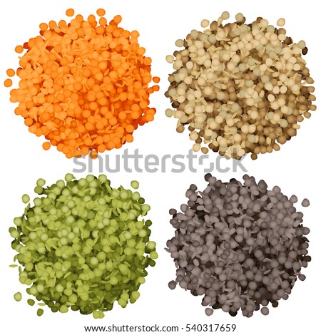 Various types of lentils piles set Royalty-Free Stock Photo #540317659