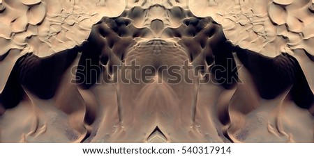 sand orangutan,Tribute to Dalí, abstract symmetrical photograph of the deserts of Africa from the air, aerial view, abstract expressionism,mirror effect, symmetry,kaleidoscopic photo,