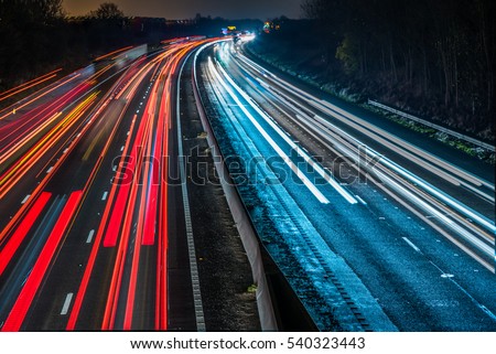 Night View of UK Motorway Highway. Royalty-Free Stock Photo #540323443