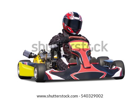 Isolated Adult Go Kart Racer on Track Royalty-Free Stock Photo #540329002