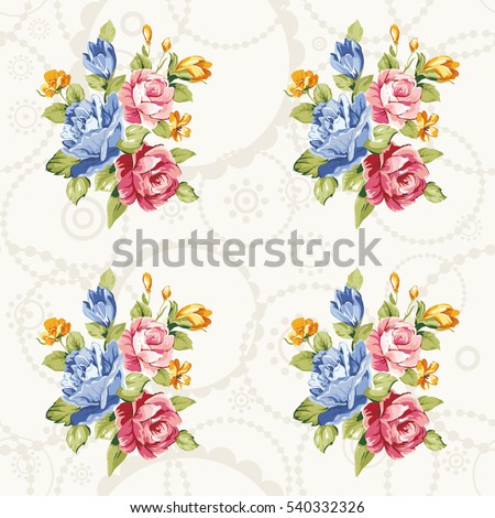 Seamless floral pattern with blue and pink roses Vector Illustration EPS8
