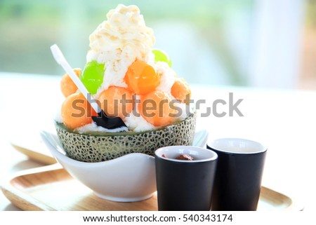 Dessert, Ice melon Bingsu, famous korean ice-cream.