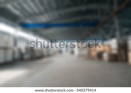 Large modern warehouse theme creative abstract blur background with bokeh effect