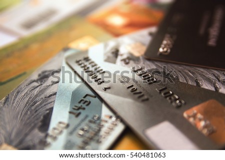 credit cards, close up view with selective focus