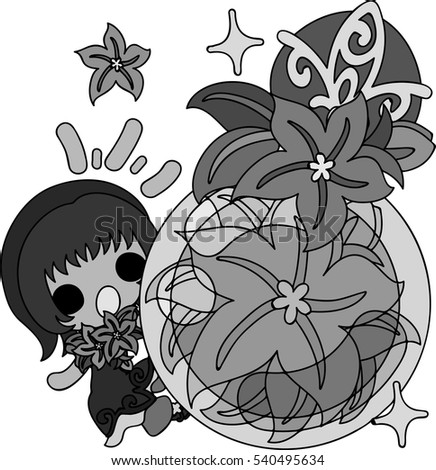 My original illustration of stylish girls and flower ornaments