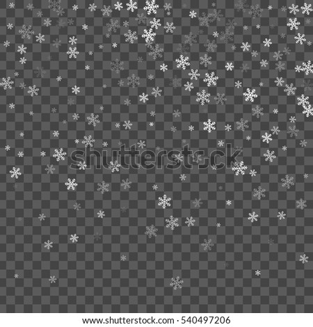 Abstract creative christmas falling snow isolated on background. Vector illustration clipart art for Xmas holiday decoration. Concept idea design element. Realistic snowflake. Winter frost effect