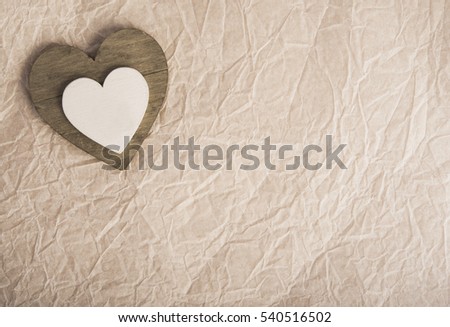 wooden heart kraft paper. valentine's day texture. love card