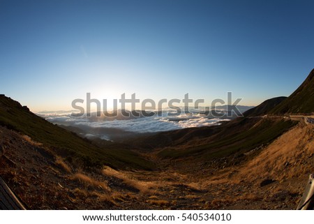 Landscape photography of Sunrise in the alpine mountain, Japan.