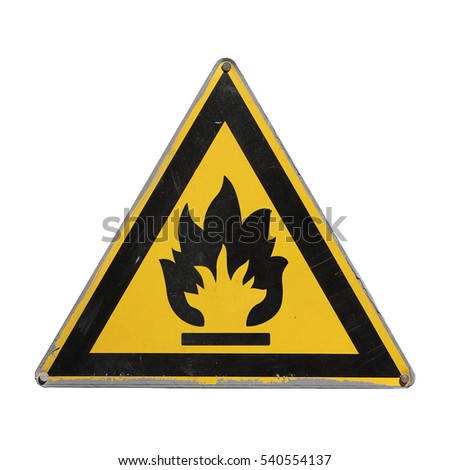 Flammable. Yellow triangle. Sign  isolated on white background