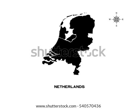 Black map of Netherlands on white background