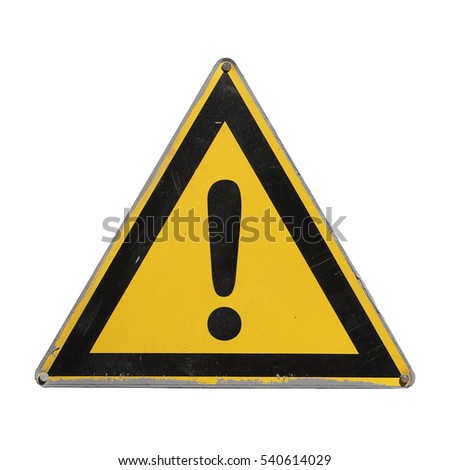 Warning danger. Yellow triangle. Sign  isolated on white background