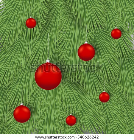 Christmas background with snowflakes and Christmas tree branches and balls