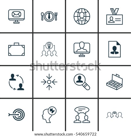Set Of 16 Business Management Icons. Includes Human Mind, Cooperation, Authentication And Other Symbols. Beautiful Design Elements.