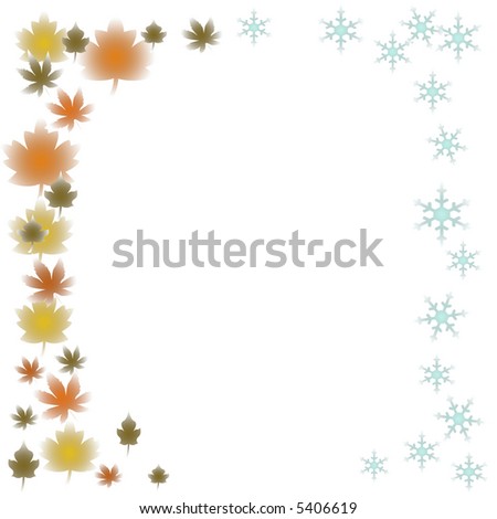 note paper leaves and snowflakes frame on white background