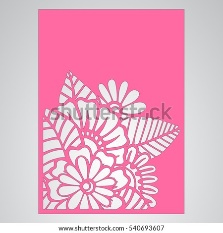  Cutout silhouette with botanical pattern. Filigree leaves for paper cutting. 