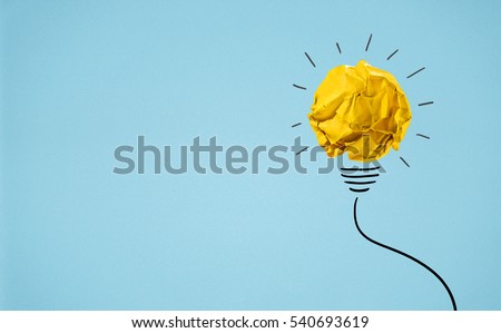 Ideas with yellow crumpled paper ball ( lightbulb ).Creative business concept.