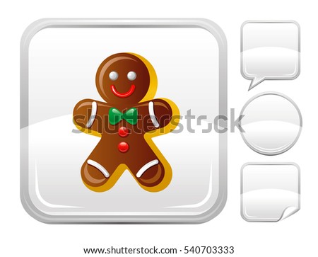 Merry Christmas happy New year gingerbread man icon isolated on white background. Vector illustration. Metallic silver button icons set. Abstract template holiday design. Flat cute cartoon sign
