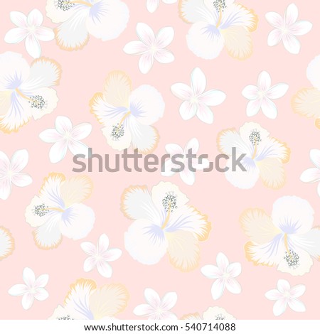 Design in pink and beige colors for invitation, wedding or greeting cards, textile, prints or fabric. Hibiscus floral pattern. Floral seamless pattern hibiscus flowers, watercolor hand drawing style.
