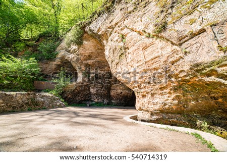 sandstone cave close-up in latvian countryside