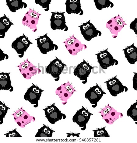 Very high quality original trendy vector seamless pattern with a Cute cat