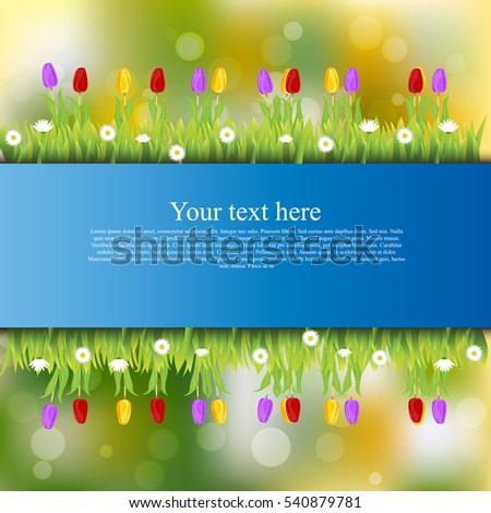 Very high quality original trendy banner with grass, flowers, chamomile, Tulip