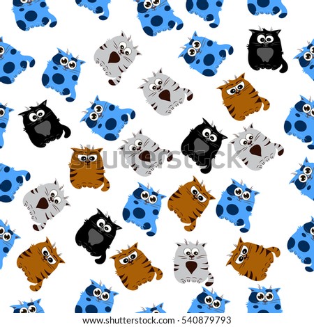 Very high quality original trendy vector seamless pattern with a Cute cat