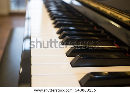 Piano keyboard close up side view, stock photo