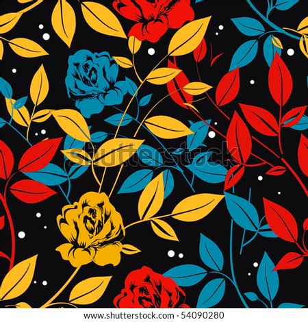 Abstract Elegance seamless floral pattern with red roses on black background, vector illustration