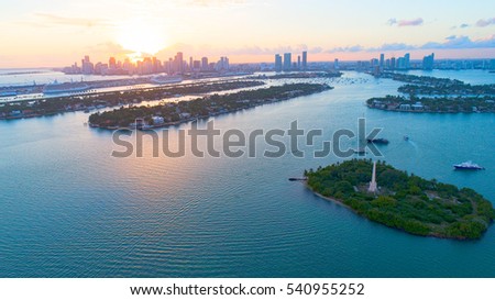 Miami Florida Sunlight Through Clouds Downtown Skyline