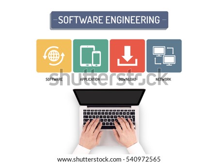 BUSINESSMAN WORKING ON SOFTWARE ENGINEERING CONCEPT