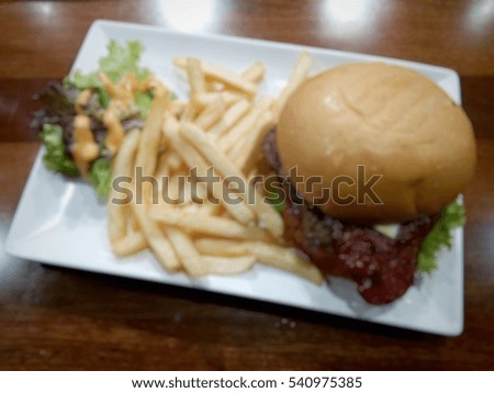 blur image of hamburger meal  