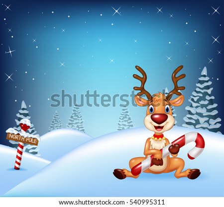 Cartoon Christmas deer in winter time