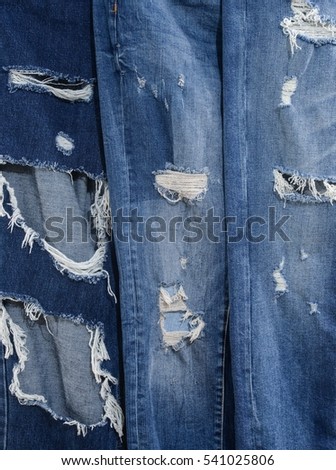 set of Jeg Jeans torn denim texture.