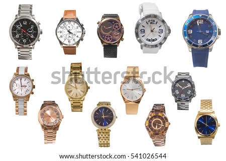 set of of wristwatches isolated on white background